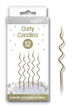 Curly Candles x 12 with Holders Gold - Partyware